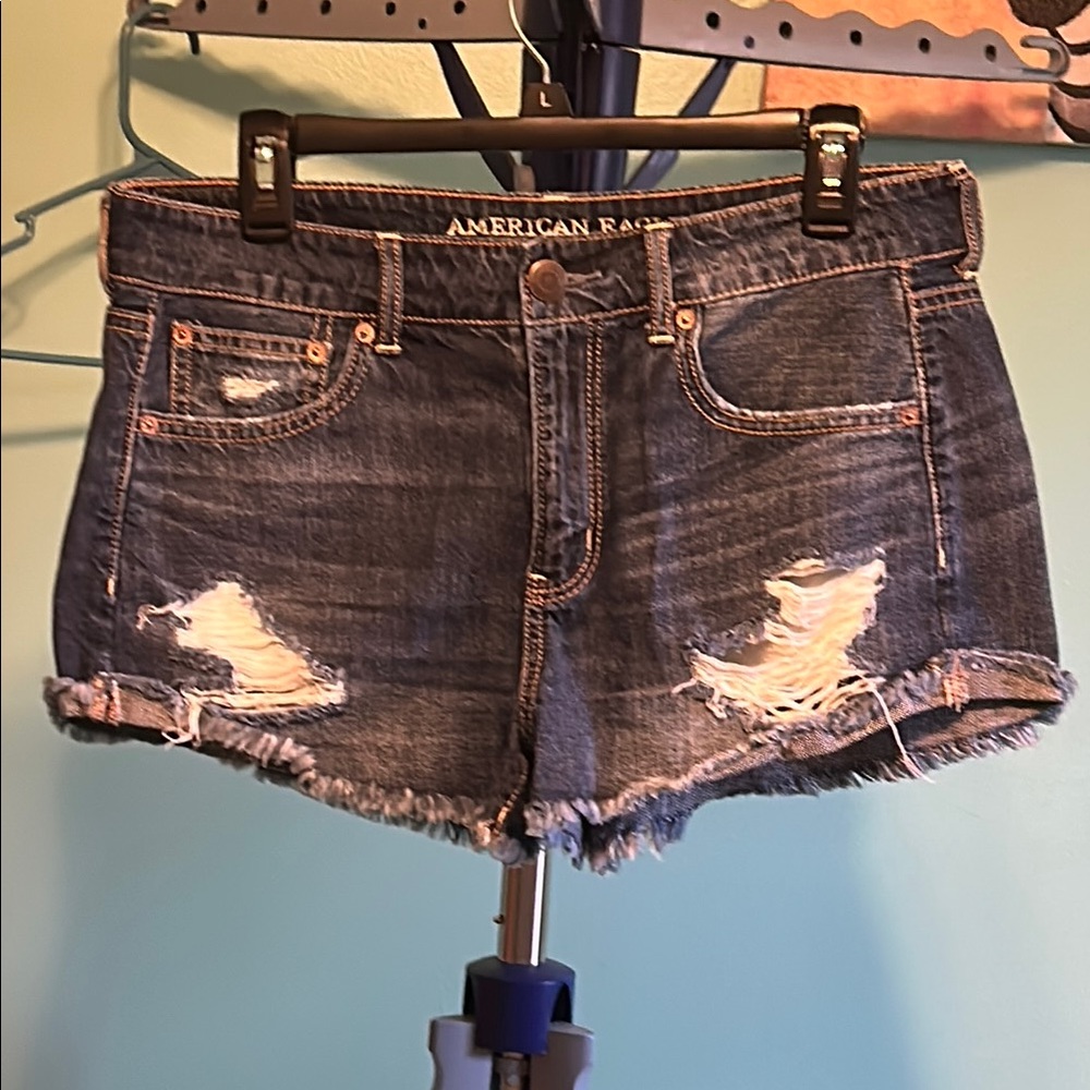American Eagle Outfitters Blue Distressed Jean Shorts